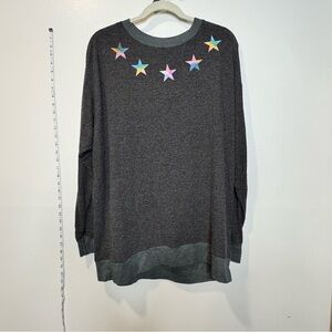 EUC Wildfox black roadtrip sweater - rainbow stars around front neckline small